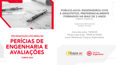 Inscrições abertas para a Pós-Graduação em Perícias de Engenharia e Avaliações!